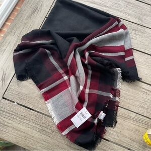 J Jill Black & Burgundy Red  Plaid Scarf NWT